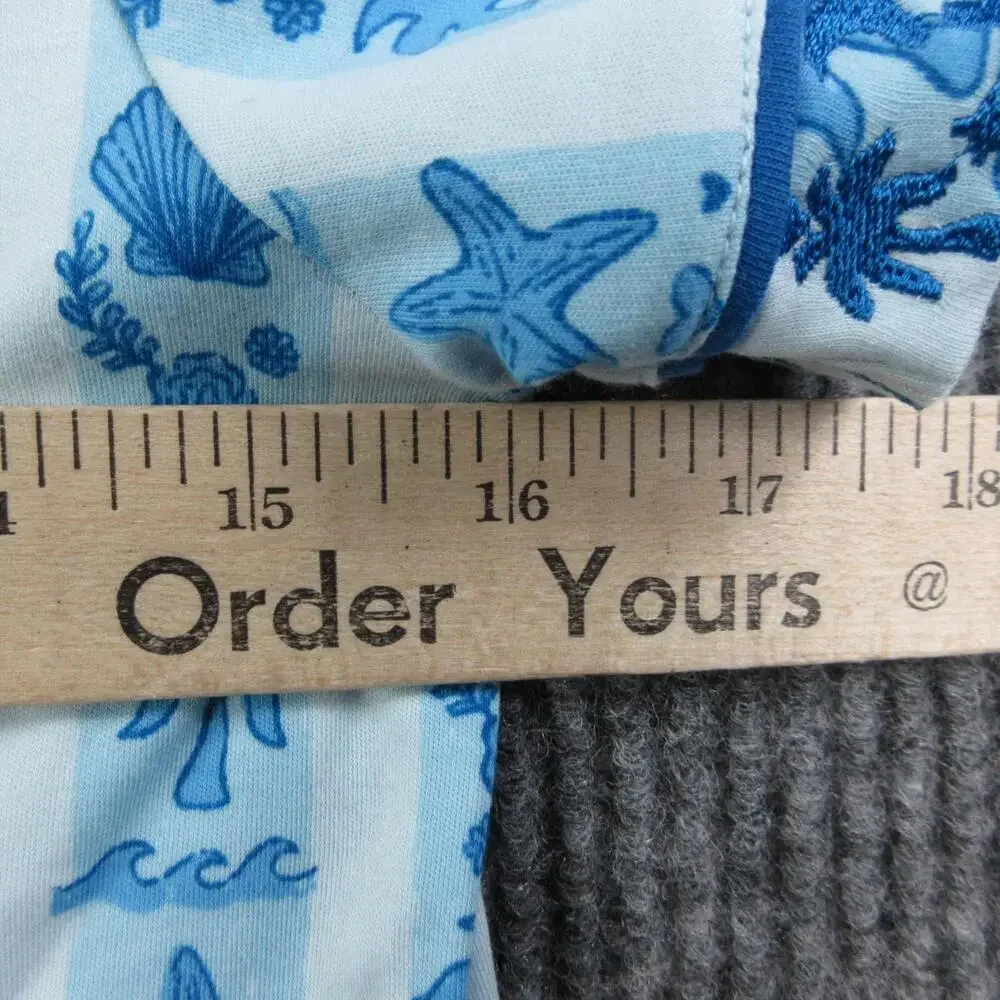 PINK Pajama Top Womens 2XS Blue Striped Palm Puff 100% Supima Cotton Collared